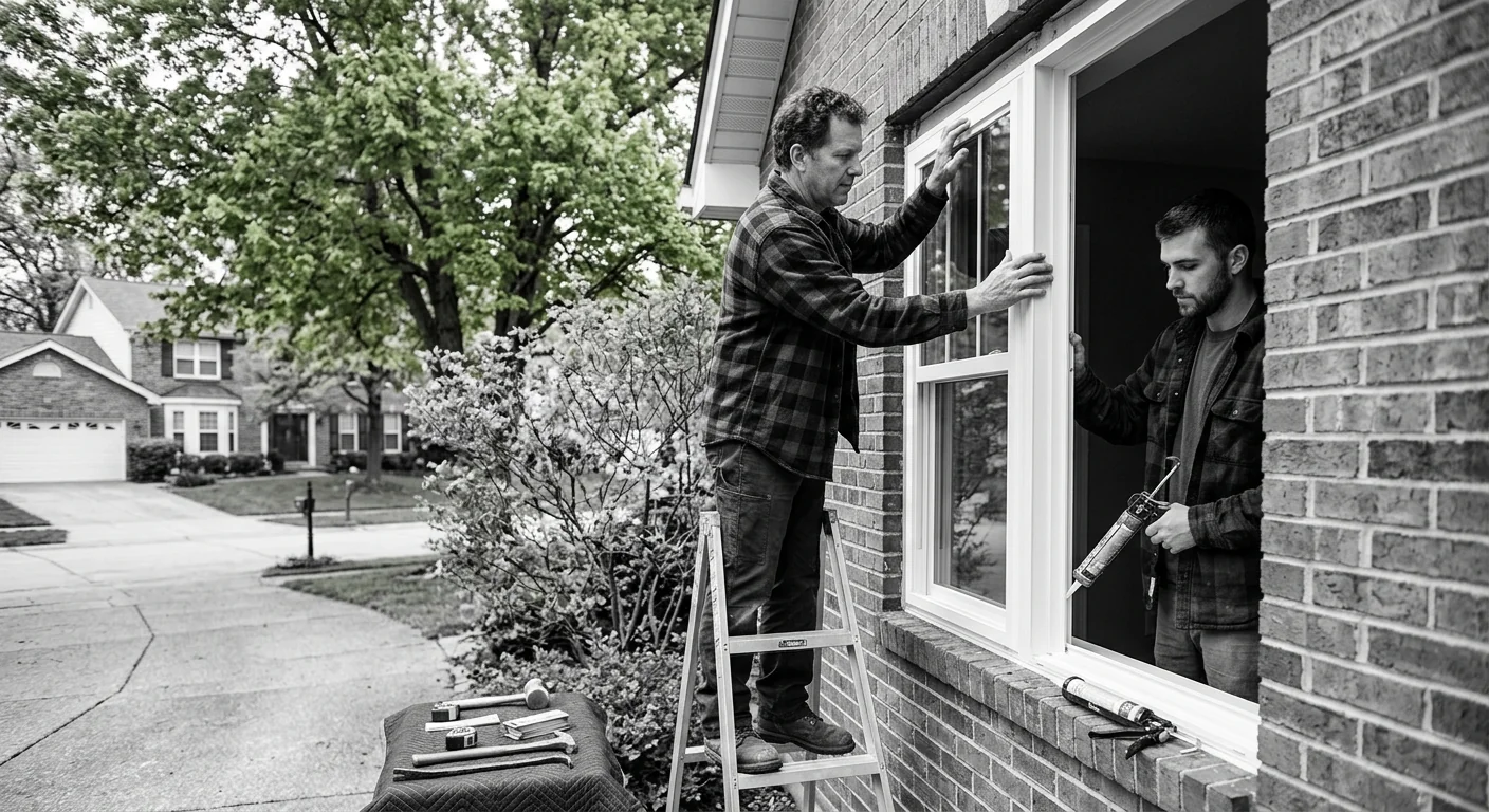 Homeowner reviewing an energy efficient window replacement estimate at a Chesterfield kitchen table