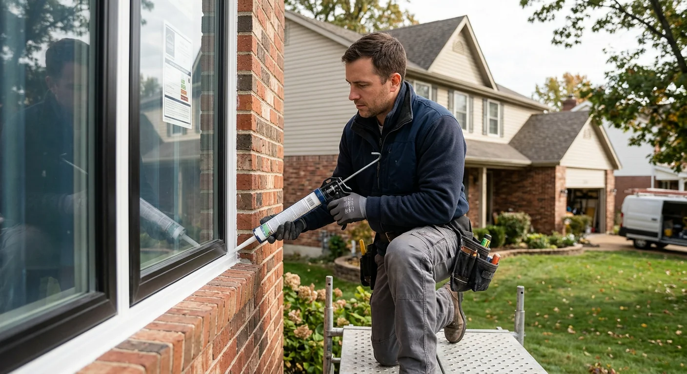 Installer sealing an energy efficient window frame in Chesterfield