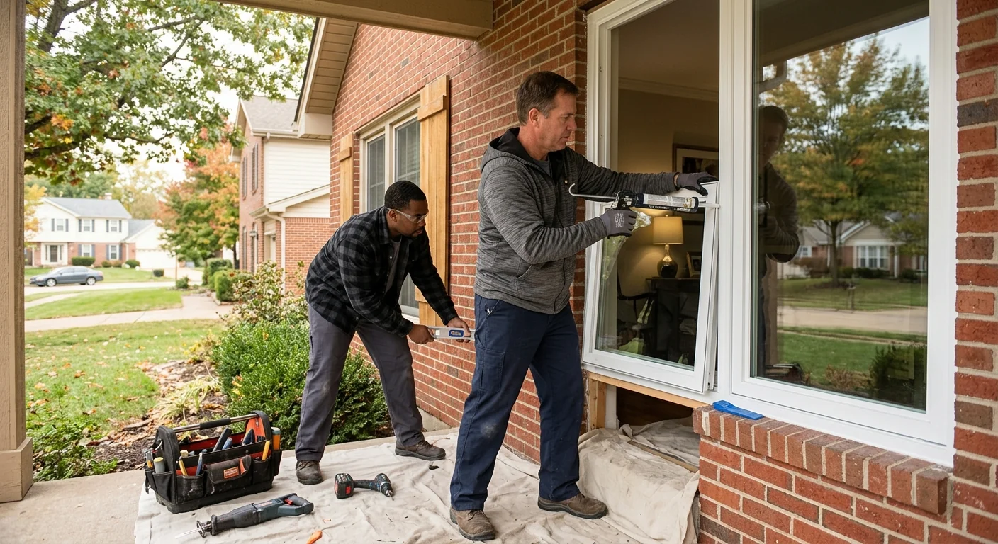 Homeowner reviewing a written sliding glass door replacement estimate at a Chesterfield kitchen table