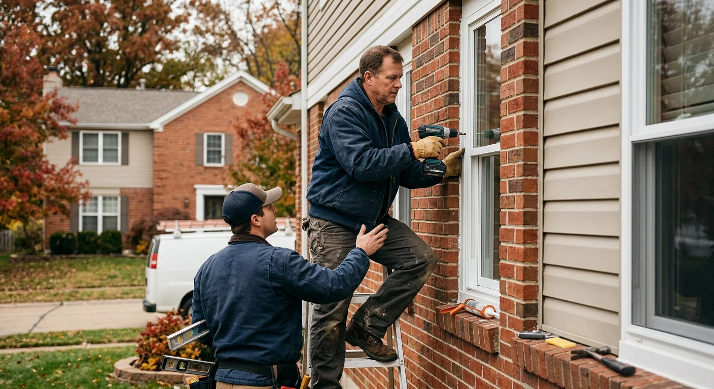 Installer fitting a new sliding glass patio door in a Chesterfield home