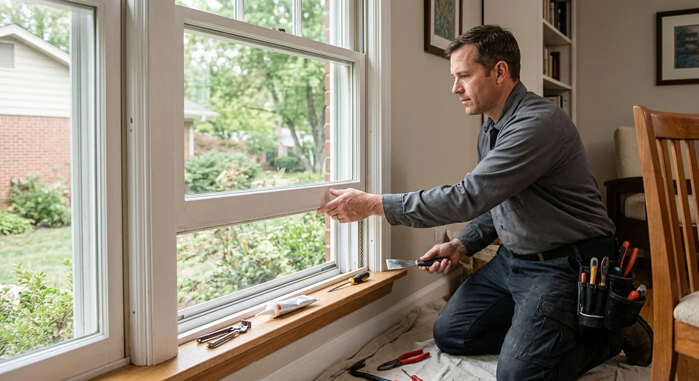 Repaired double hung window operating smoothly after seal and balance service