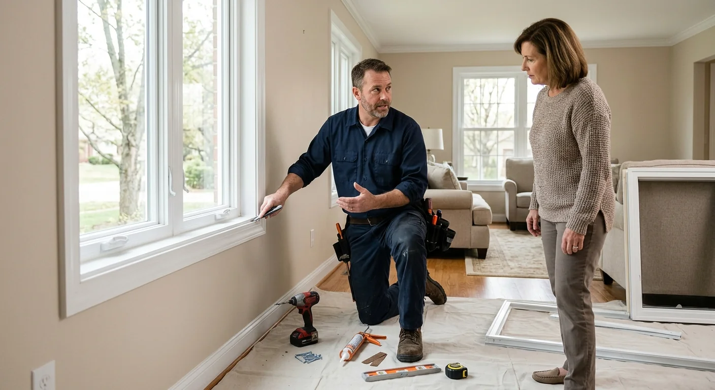 Installer reviewing finished windows with a Chesterfield homeowner during walkthrough