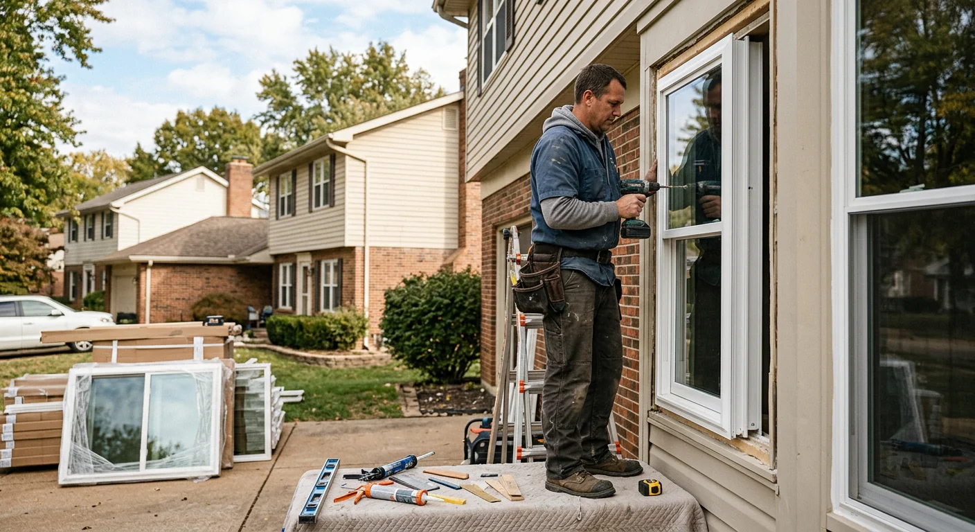 Window specialist measuring a home window opening during a Chesterfield estimate visit
