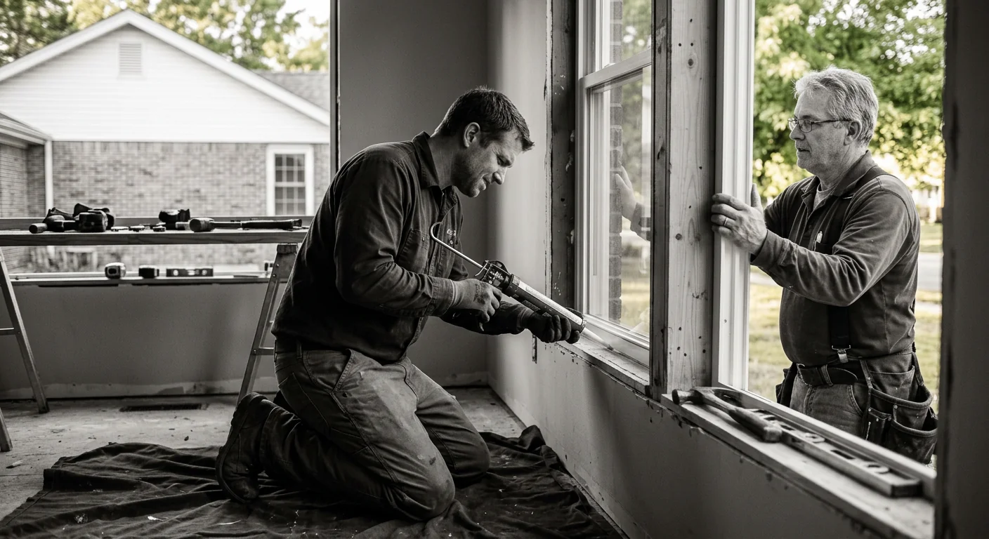 Window replacement crew installing an energy efficient unit in a Chesterfield home